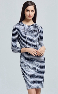 SZ60025-3 Spring Summer Fashion Women Striped Tie Hooded Tight Dresses